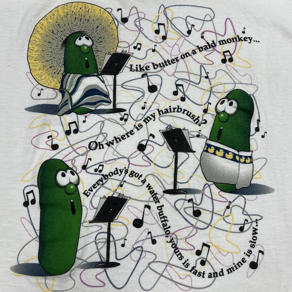 90s VeggieTales T-Shirt Adult XL White Silly Songs With Larry Graphic Vintage G1